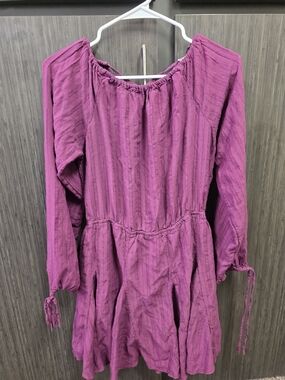 Roxy Women's Large Plum Textured Long Sleeve Open Back Mini Dress Boho